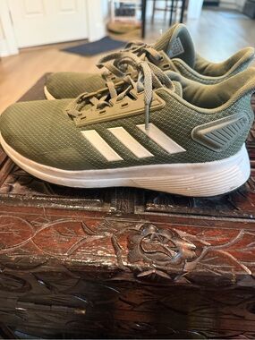 adidas Olive Mesh Sneakers with White Stripes